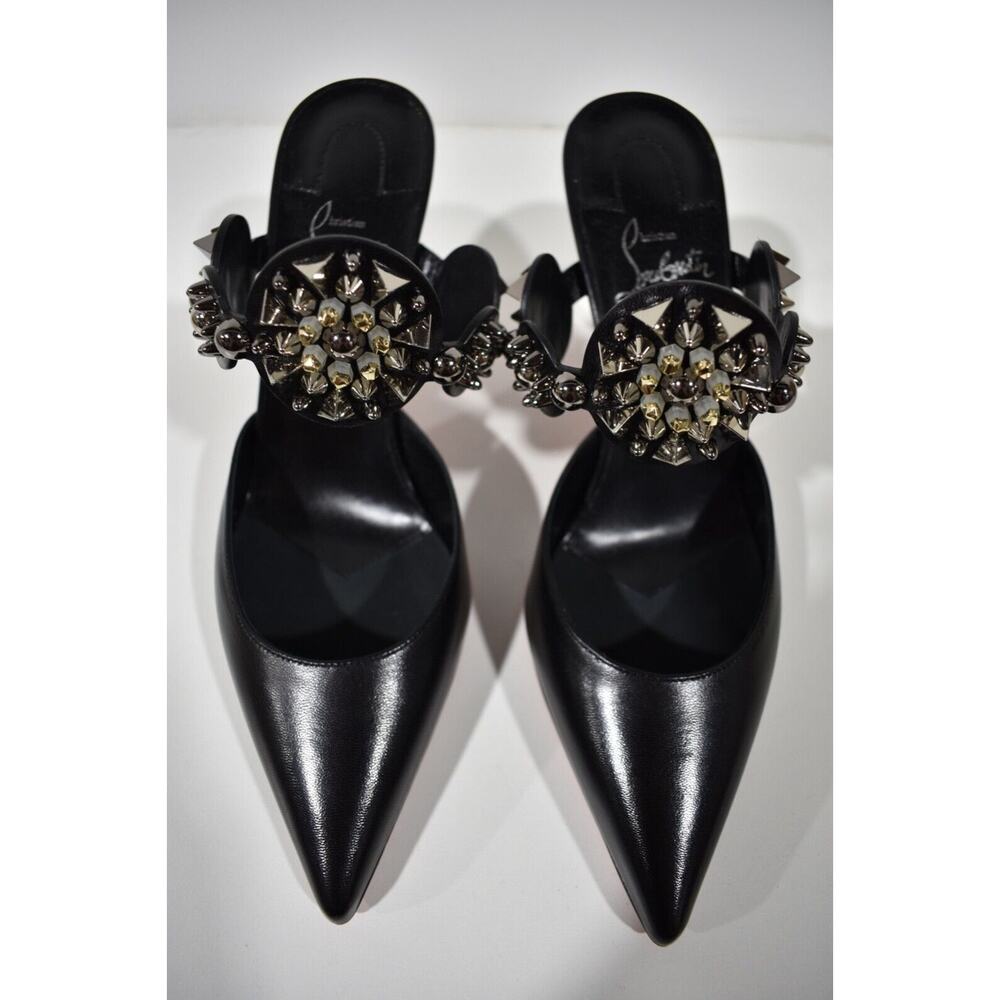 Christian Louboutin Miss Goldora 85 Black Backless Sandal Mule Heel Pump 39 - Picture 7 of 12